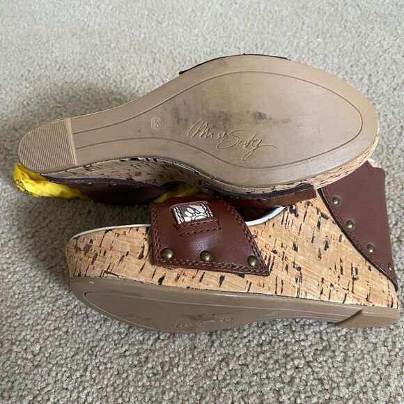 MISS SIXTY NORA Women's Brown Yellow Wedge Heel Sandal's Size 8 (EU 38) Y2K - Picture 11 of 12
